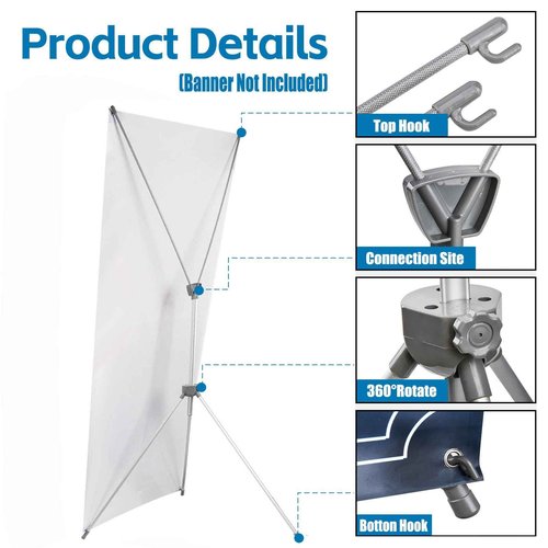 X Banner Stand Adjustable Fit Banner 23 x 63 to 32 x 78 Inch(STAND ONLY), Portable Travel Bag, Bigger, More Adaptable Advertising, Stores, Tradeshow, Restaurant, Event, Birthday & Party (4 PACk)