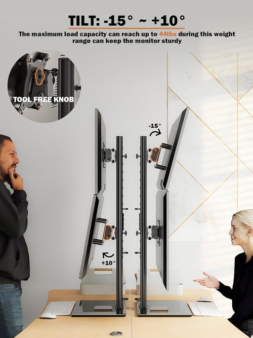 Dual Monitor Stand | Adjustable Vertical Riser for Two 13-34 Inch Screens - Swivel & Tilt, Holds Up to 44 lbs