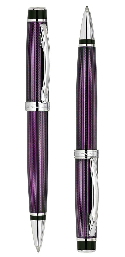 Xezo Incognito Brass Ballpoint Pen in Purple Metallic Color, Diamond-Cut Engraved, Serial, Platinum Plated Parts (Incognito Purple B)