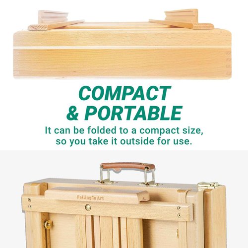 Falling in Art Studio Sketchbox Easel, Adjustable Beechwood Tabletop Easel Box for Painting, Portable Desktop Easel with Storage Drawer, Suitable for Beginners and Artists