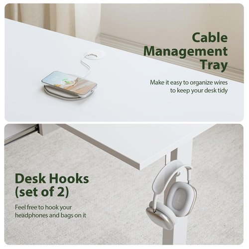Agilestic Height Adjustable Desk with Keyboard Tray, 55 x 24 Inches Electric Standing Desk, Stand up Computer Table with Memory Preset, White