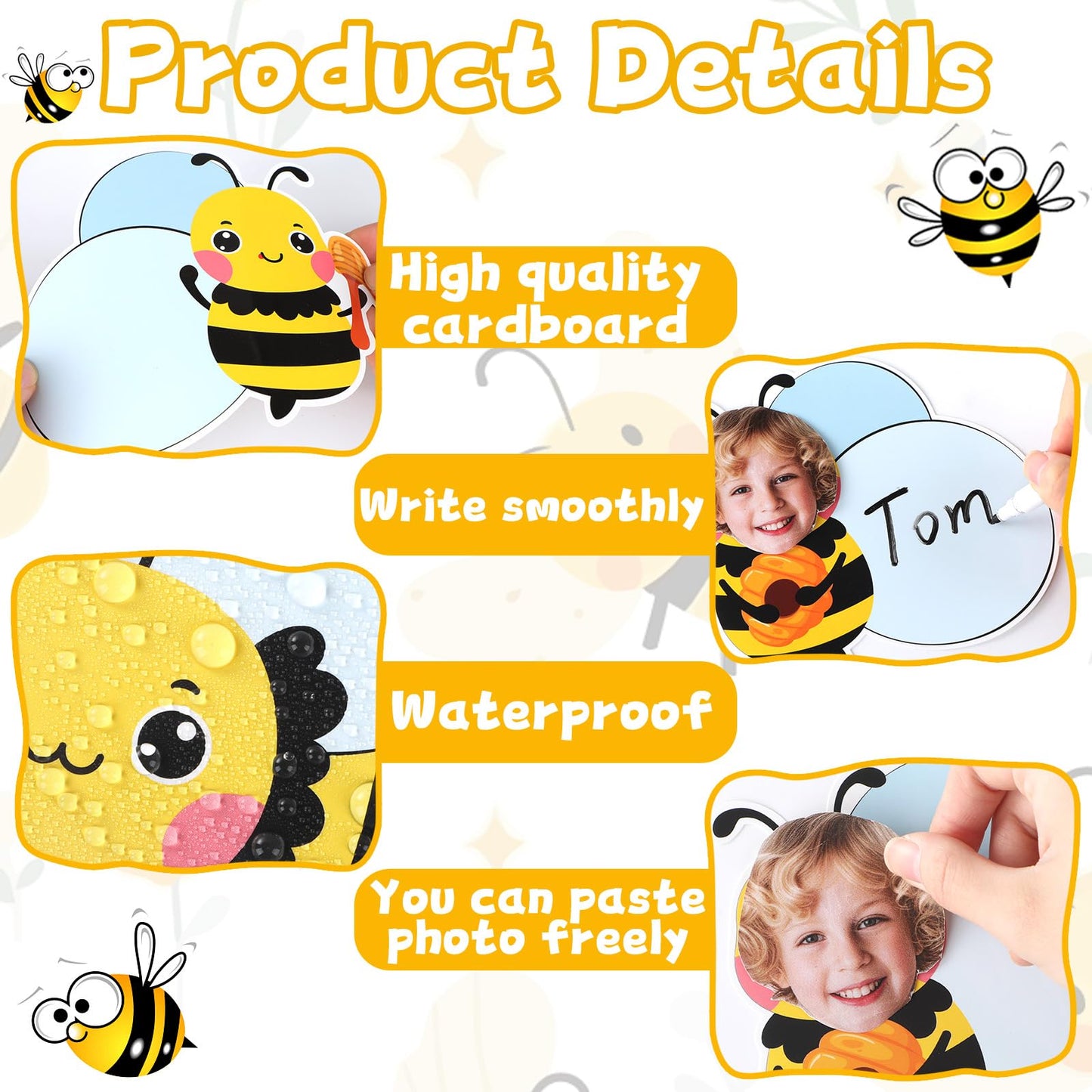 gisgfim 80Pcs Bee Cutouts Summer Honey Bee Decorations Bulletin Board Summer Honeybee Paper Cut-Outs Classroom Decor for Boy Girl DIY Craft Photo Wall Kindergarten Preschool Party Favor Supply