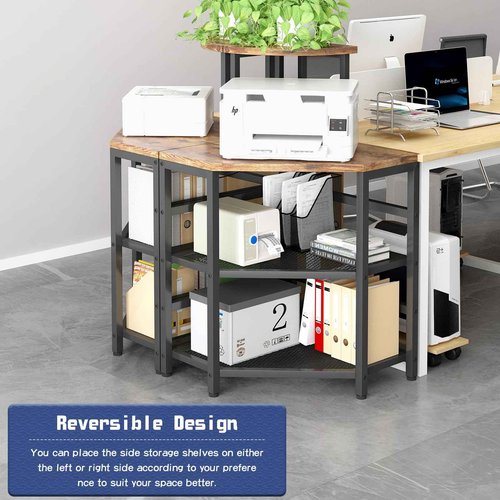 METYERRY Corner Printer Stand Table, with Power Outlet and USB Charging & LED Lights, for Home Printer Stands, Storage Shelf, Computer Tower/CPU Stand Holder for Home Office, Rustic Brown