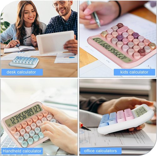 DECKLIT Mechanical Calculator - 12 Digit Extra Large 5-Inch LCD Display | Easy Press Buttons, 15° Tilt Screen (Cream)