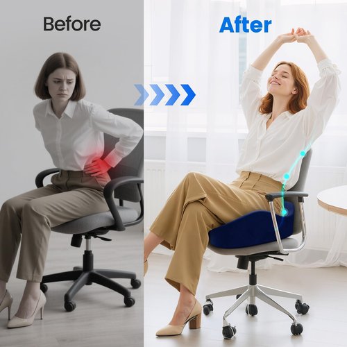 SofterCharm Seat Cushion with Carry Handle, Memory Foam for Tailbone/Sciatica Easing, Chair Cushions for Cars, Desks, Office Chair Cushion with Non-Slip Design, Ideal for Post-Surgery Recovery (Blue)
