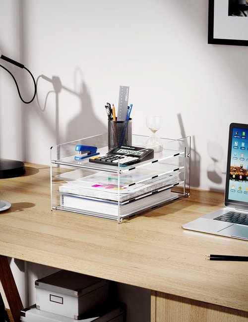 4 Tier Acrylic Paper Organizer for Desk, Paper File Tray Organizer Storage, Office Paper Organizer, Clear