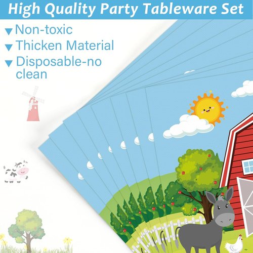 Gisgfim Farm Animals Birthday Party Supplies - 96Pcs Barnyard Tableware Set for 24 Guests