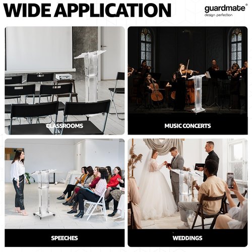 GuardMate Acrylic Podium Pulpit Stand | Modern Deisgn Portable Classroom Lectuern | Professional Use | Conference Church Speeches Weddings Events Presentation (Ultra Clear, 49' Tall)