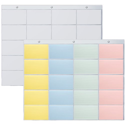 3 x 5 Inch Index Card Holder Sleeves 20 Slot Library Card Pockets Clear Plastic Organizer Holder Sleeve Hanging Wall Mount Business Classroom School Office for Display(2 Pcs)