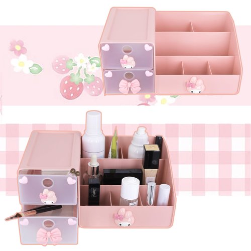 Roffatide Cartoon Desktop Desk Office Supplies Container Anime Pen Holder for Desk Cute Pencil Cup Pot Makeup Brush Holder High-Capacity Box Pink