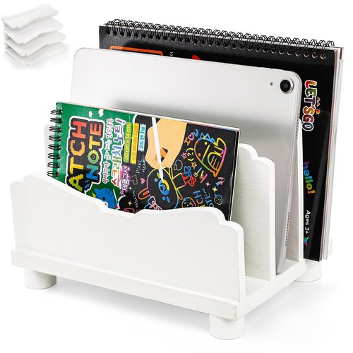 Eorbow File Holder for Desk, 3 Slots Wood Folder Organizer Desktop, Sturdy Mail Sorter Countertop for Bills, Letters, Paper, Magazines, Documents, Envelopes, No Assembly Required
