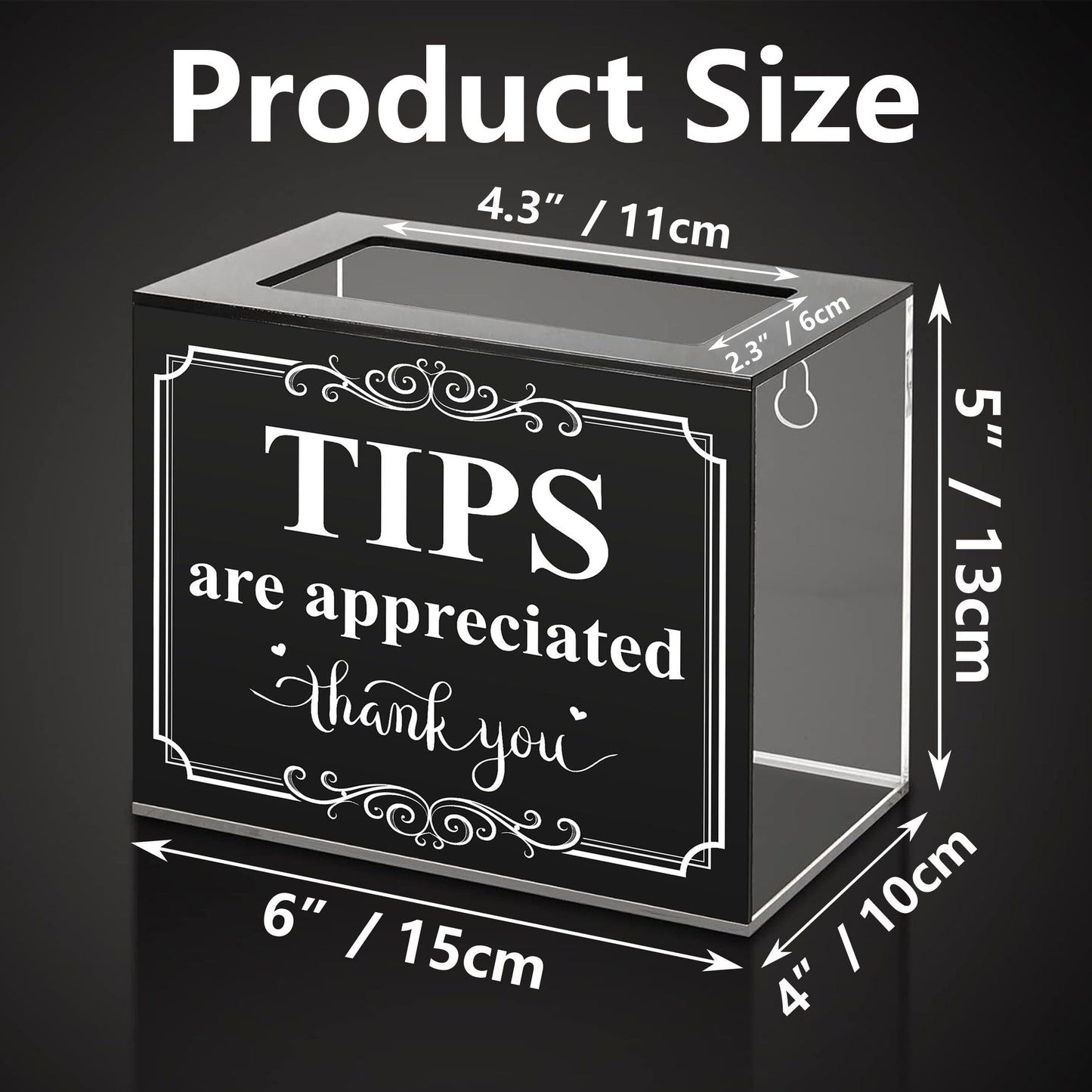 Lesnala Acrylic Tip Jar for Money Donation Raffle Cash Collection Storage Box for Bartender Bars Restaurants Musicians Drive and More 6 X 4 X 5 Inch
