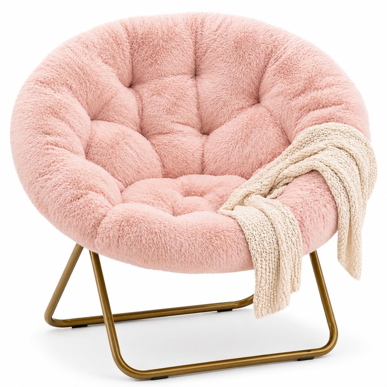 Simple Deluxe Comfy Chairs for Bedroom, Faux Fur Saucer Chair for Adults, Oversized Comfy Soft Saucer Chair, Padded Lazy Chair for Living Room Dorm Rooms, Pink