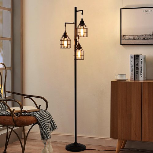 9MMML Floor Lamp for Living Room, Farmhouse Industrial Dimmable Floor lamp,3 Lights Metal Cage Tree Standing Lamp,68", 3Pcs Led Bulbs Included