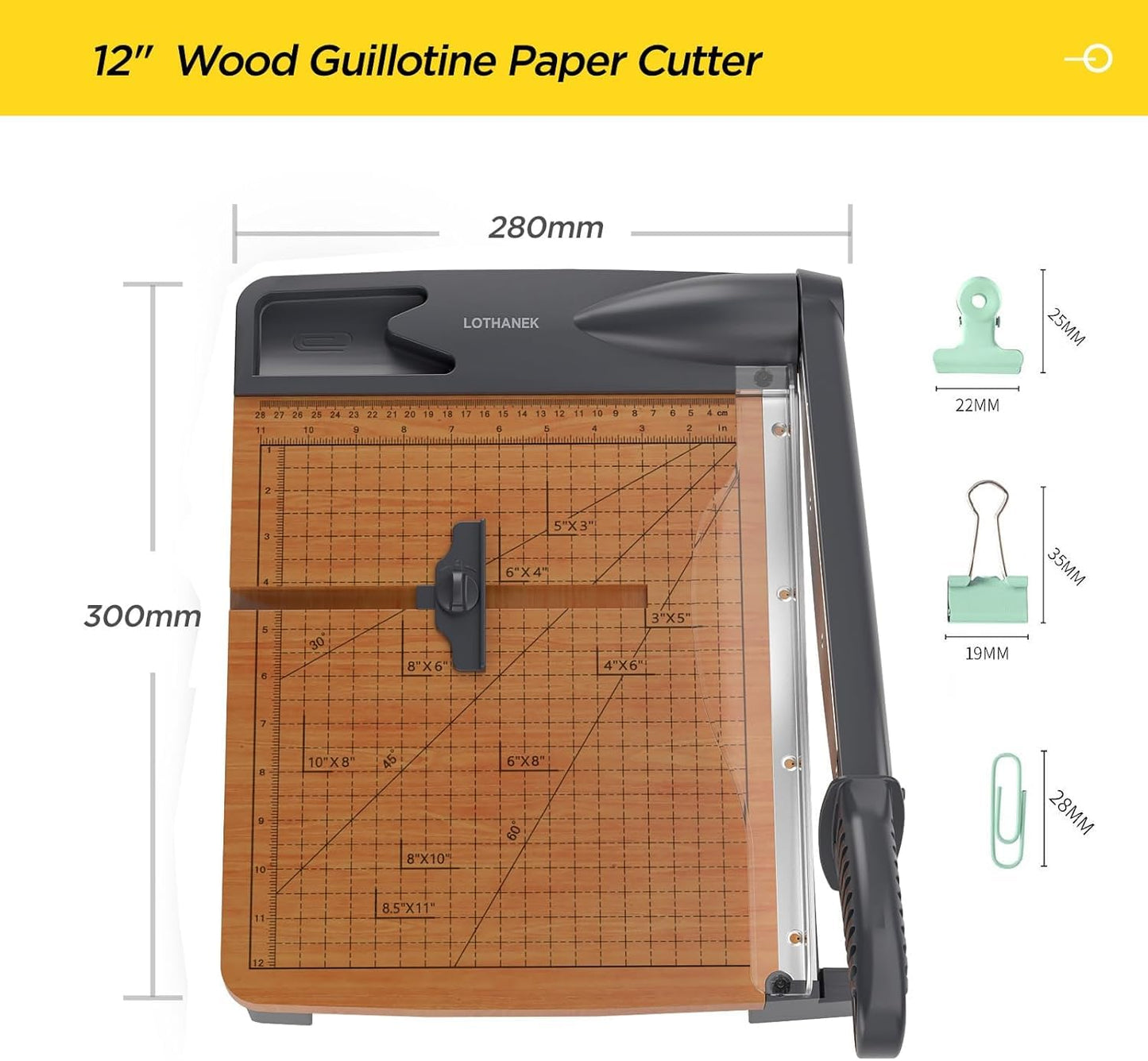 12'' Wood Guillotine Paper Cutter, Heavy Duty Wood Base Paper Trimmer with 30-32 Sheets Capacity Paper Cutting Board for Classroom, Crafting, Cardstock (Gray)