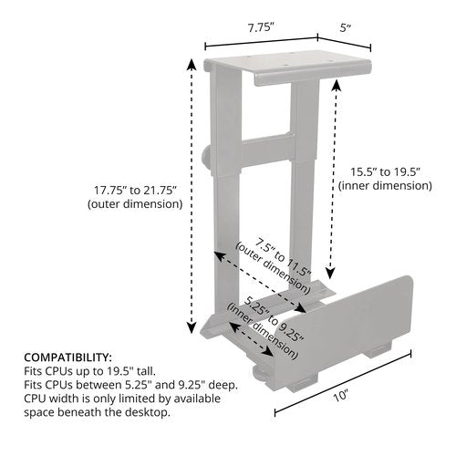 Stand Up Desk Store Adjustable CPU Desktop Computer Tower Holder Under Desk Mount