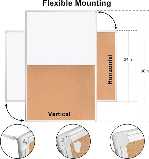 Magnetic Dry Erase Board by Cork - 36x24 Inch Wall-Mounted Bulletin Board for Office, Home & School
