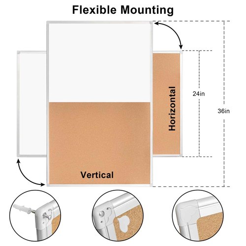 Cork Bulletin Board, 36 X 24 Inches White Magnetic Dry Erase Board, Large Wall Mounted Message Vision Notice Memo Pin Board for Office, Home and School