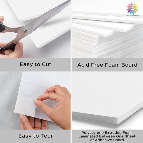 Mat Board Center | Pack of 10 Self-Adhesive Foam Boards - 11x14 White for Picture Mounting & Crafts