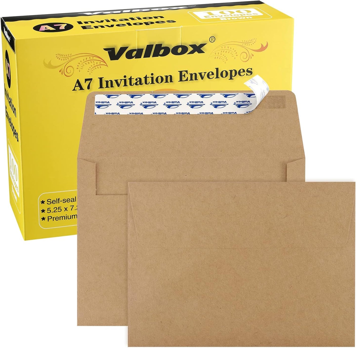 ValBox 5x7 Envelopes - Self-Seal Kraft Paper A7 Envelopes for Invitations | 100 Count, Perfect for Weddings & Events