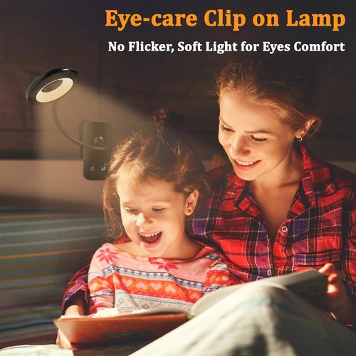 Rechargeable Clip-On Light by [Brand Name] - Flexible Arm Reading Lamp with 5 Brightness Levels | Ideal for Bed, Desk & Bunk Beds (Black)