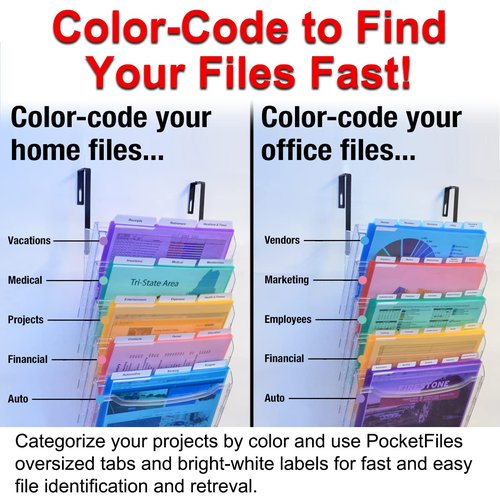 Ultimate Office StationMate Wall File Organizer, 5 Tier Cubicle Partition Mount Hanging File Sorter. Multi-Purpose Display Rack Includes 18, 3rd-Cut PocketFile Project Files & Partition Hangers