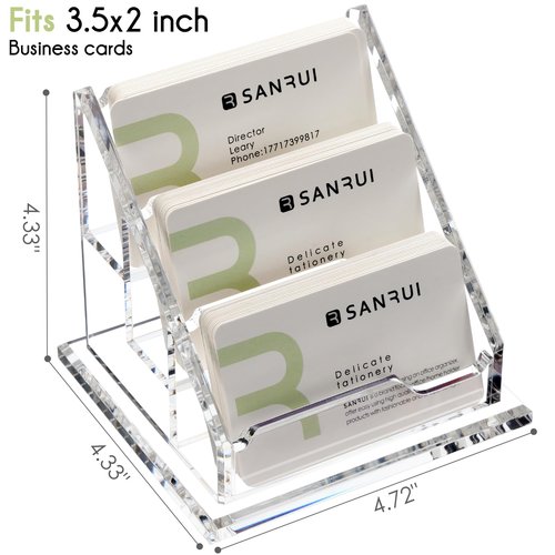 YUXUN Business Card Holder for Desk Clear Acrylic Business Cards Display Stand -3 Slot 3 Tier 1 Pack(3 slot-H)