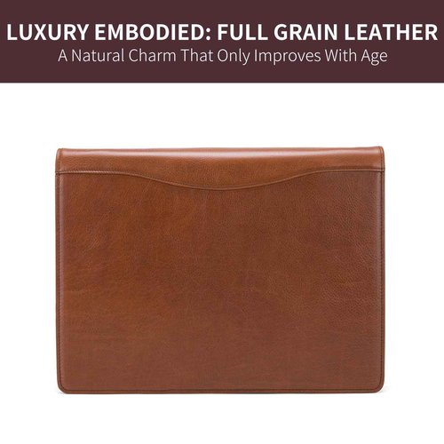 Geslun Genuine Leather 3 Ring Binder, 8.5 x 11 Letter Size Folio with Pen Holder, Soft Notebook Portfolio Cover, Slim Notepad Padfolio Thin File Organizer for Work Executive Meeting, Brown, Oil Tanned
