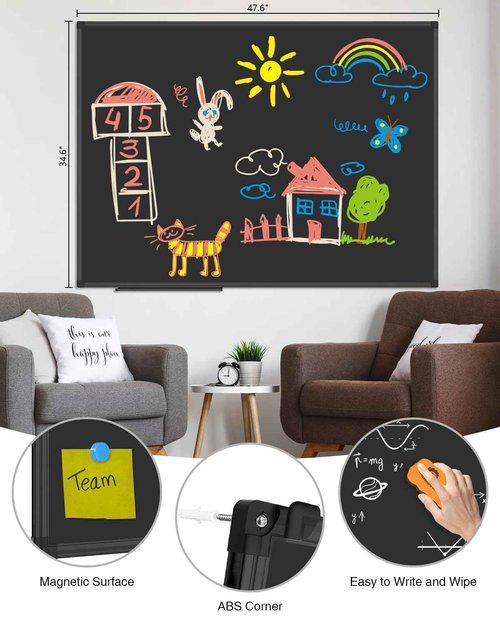 XBoard Magnetic Chalkboard Blackboard 48 x 36, Chalk Board/Black Board with 2 Magnets, Black Aluminium Frame