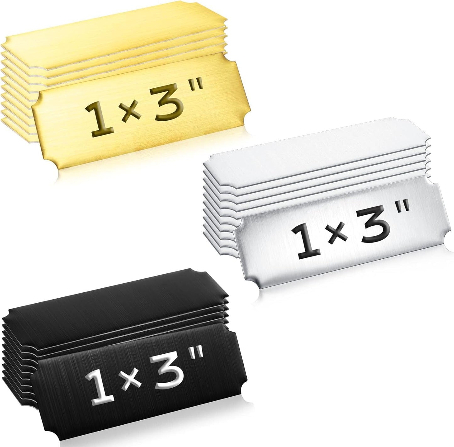 Therwen Personalized Name Plates - Laser Engraved Brushed Stainless Steel Tags | 30 Pcs, 1'' x 3'', Gold/Silver/Black