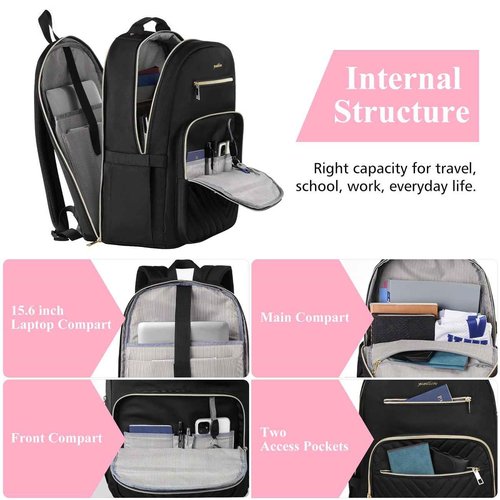 YAMTION Laptop Backpack Women,Backpack for Women USB for Business Work Office College Students Teacher,Black,17.3 inch