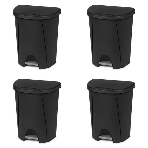 Sterilite 6.6 Gallon StepOn Wastebasket with Lid, Medium Sized Plastic Trash Can for the Kitchen, Bathroom, or Mudroom, Pedal, Black, 4-Pack