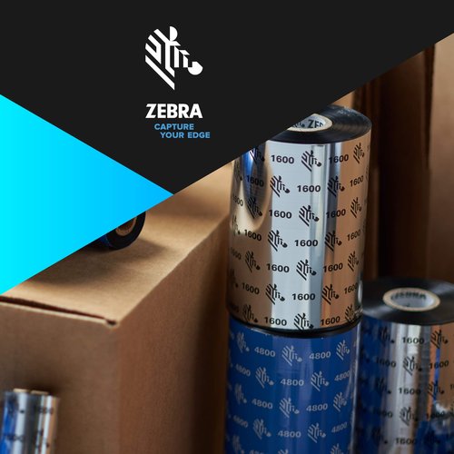 Zebra Standard Black Wax Ribbon for Thermal Transfer Desktop Printers Width 4.33 in Length 242 ft 0.5 in Core Pack of 6 Rolls Compatible with Multiple Models 10031723SP