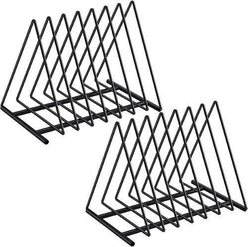 Fun storage 2 Pack Triangle Desk File Organizer, 7 Slots Metal File Sorter Magazine Holder Document Rack,Desktop Bookshelf Organizer for Office Home School,Black
