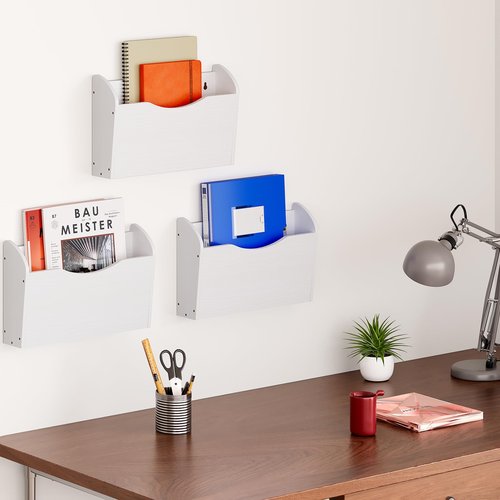 Senhoglb 2 Pockets Hanging Wall File Organizer, Wood Mail Organizer Wall Mounted Magazine File Holder, Mail Holder Keep Office Home Tidy, Wooden Paper Organizer, White