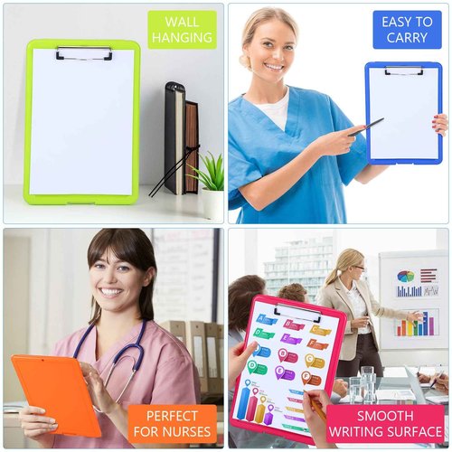 6 Pcs Plastic Clipboard with Storage Neon Color Nursing Clipboard with Pen Holder Multifunctional Clipboard Bulk with Metal Clip for Office School Teachers Students Supplies, 9.5 x 13.4 Inch