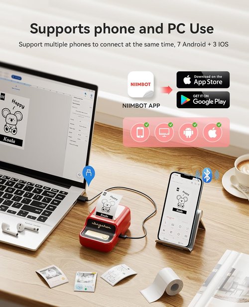 NIIMBOT B21 Pro Label Maker - 300DPI HD Printer for Notes & Photos | 50x30mm Red Labels