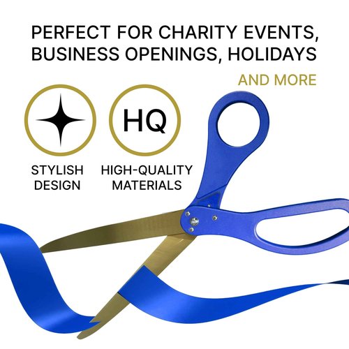 Big Ribbon Cutting Ceremony Kit - 25 Inch Blue Scissors for Grand Opening and Blue Satin Ribbon for Grand Events Business Openings and Inaugurations