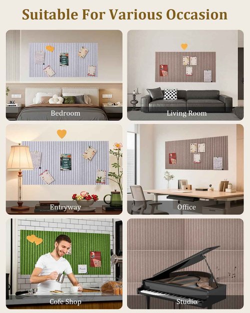 Rokeblau 48x32 inches Large Bulletin Board, Decorative Felt Pin Board, 0.35“ Thick Foldable Photo Display Board with Self-Adhesive Tape, Vision Board for School Home Kitchen Office Walls - Dark Camel