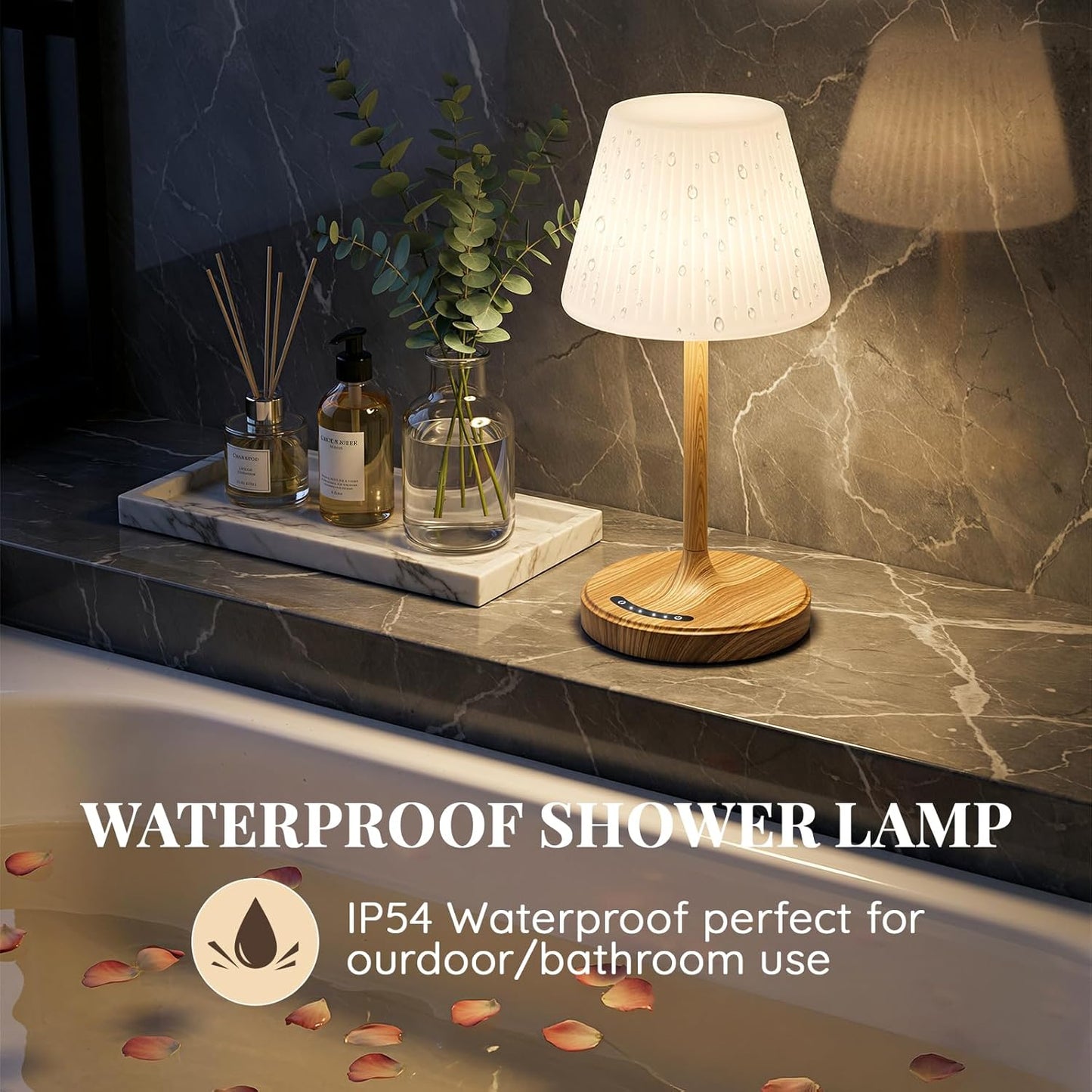 Skiennix Shower Lamp - Waterproof Rechargeable Cordless Light | Touch Dimmable, 4000mAh Battery, Ideal for Bathroom & Spa Use