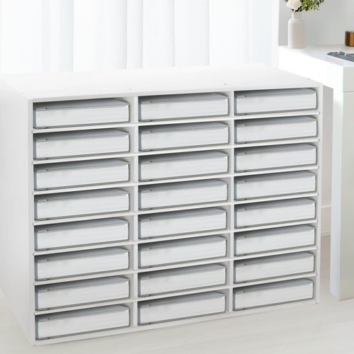 SONGWAY Desk Paper Storage Organizer - Literature Organizer, 24 Compartments Classroom Mailbox with Adjustable Shelves, Desktop File Sorter, Paper and Mail Organizer for Home Office School, White
