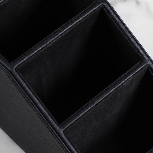 NICLNGSH PU Leather Remote Control Holder, Small Desk Organizer Office Supply Bedside Caddy for Nightstand End Table Couch, Pen Remote Organizer with 3 Compartments (Black)