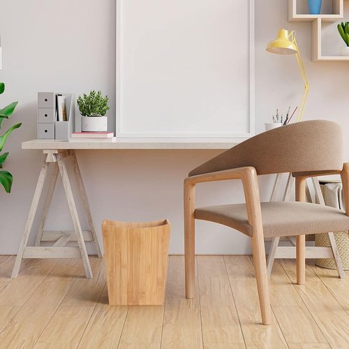 MOOACE Bamboo Trash Can - Decorative 2 Gallon Waste Basket for Bathroom, Office & Kitchen