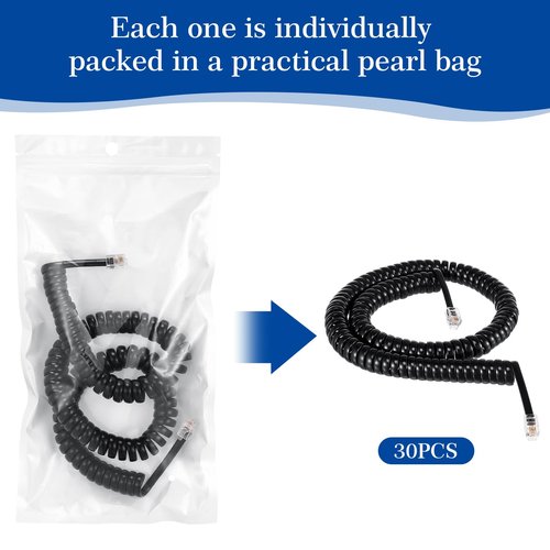 Kanayu 30 Pack Black Phone Handset Cord 12ft Telephone Cord for Landline Coiled Phone Wire Bulk for Use with All Landline Telephone Line Replacement Cable Accessory