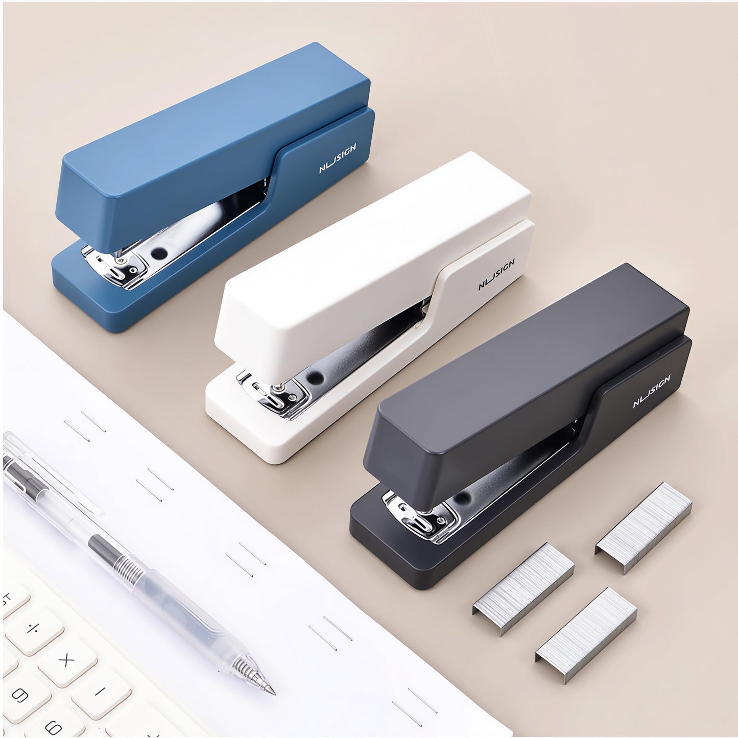 Desktop Stapler, Office Stapler 25 Sheet Capacity with 1000 Staples, Non-Slip for Office, School, Family, Gift (Cyan)
