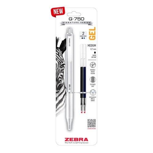Zebra Pen G-750 Retractable Gel Pen, Pearl White Brass Barrel, Textured Grip, 0.7mm, 1-Pack with Refills (49801)