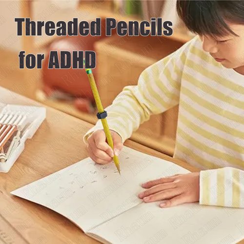 Rhaum Threaded Fidget Pencil, Threaded Pencils for ADHD, Twist and Write Weighted Wooden Pencil Fidgets, Textured Sensory Pen-cil Sleeve, Office Gadgets, Autism Learning Materials, Spin Pen(3pcs)