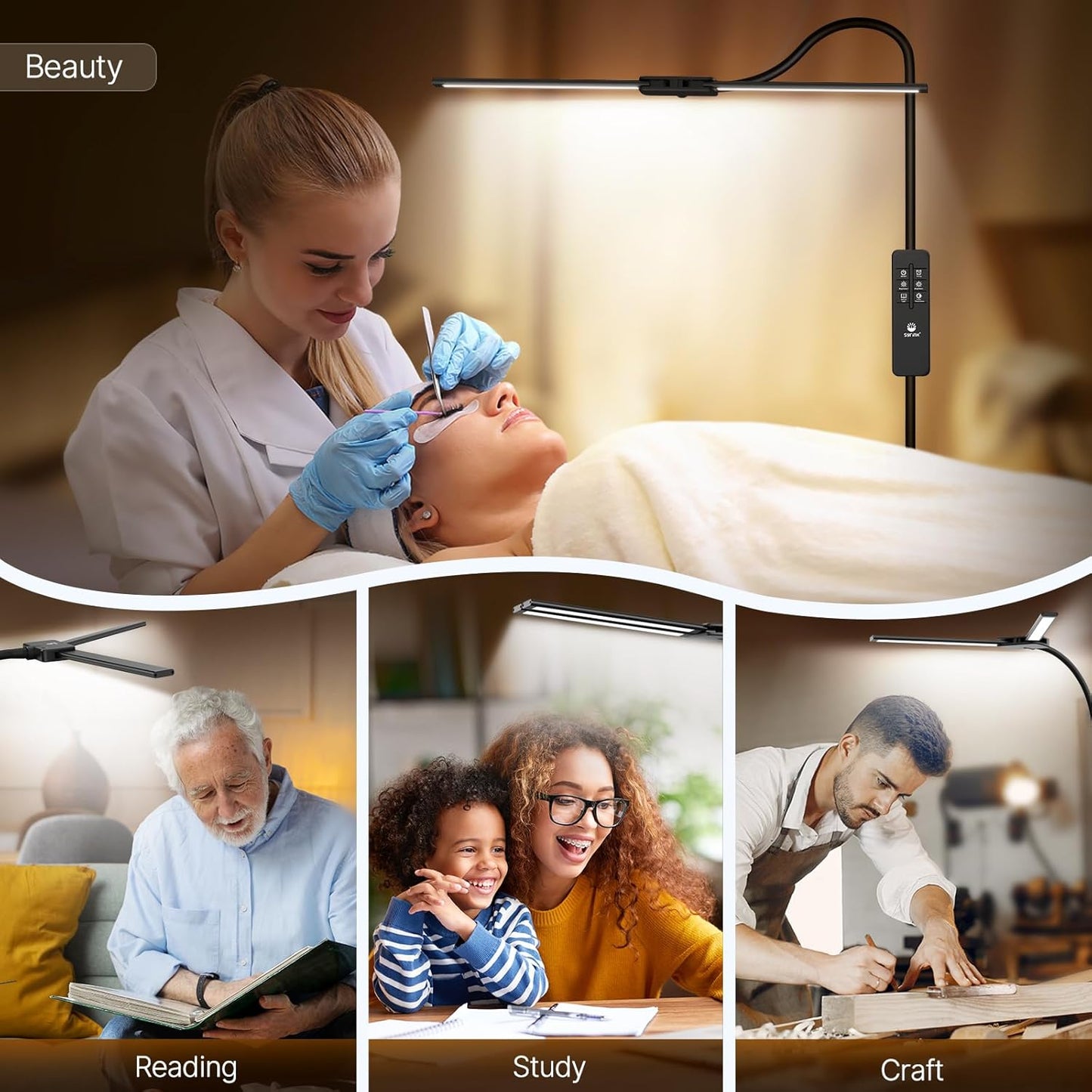 Syrinx LED Floor Lamp - 18W 2000LM Bright Reading Light with Gesture & Remote Control | Dimmable Dual Head Design