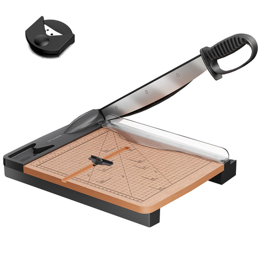 12'' Wood Guillotine Paper Cutter, Heavy Duty Wood Base Paper Trimmer with 30-32 Sheets Capacity Paper Cutting Board for Classroom, Crafting, Cardstock (Gray)