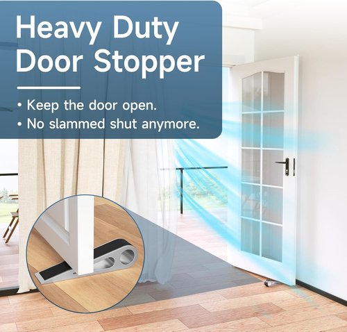 Heavy Duty Door Stopper - Aluminum & Rubber Wedge for Home, Office, Hotel | 4.92L x 1.02W x 1.22H Inch, Silver
